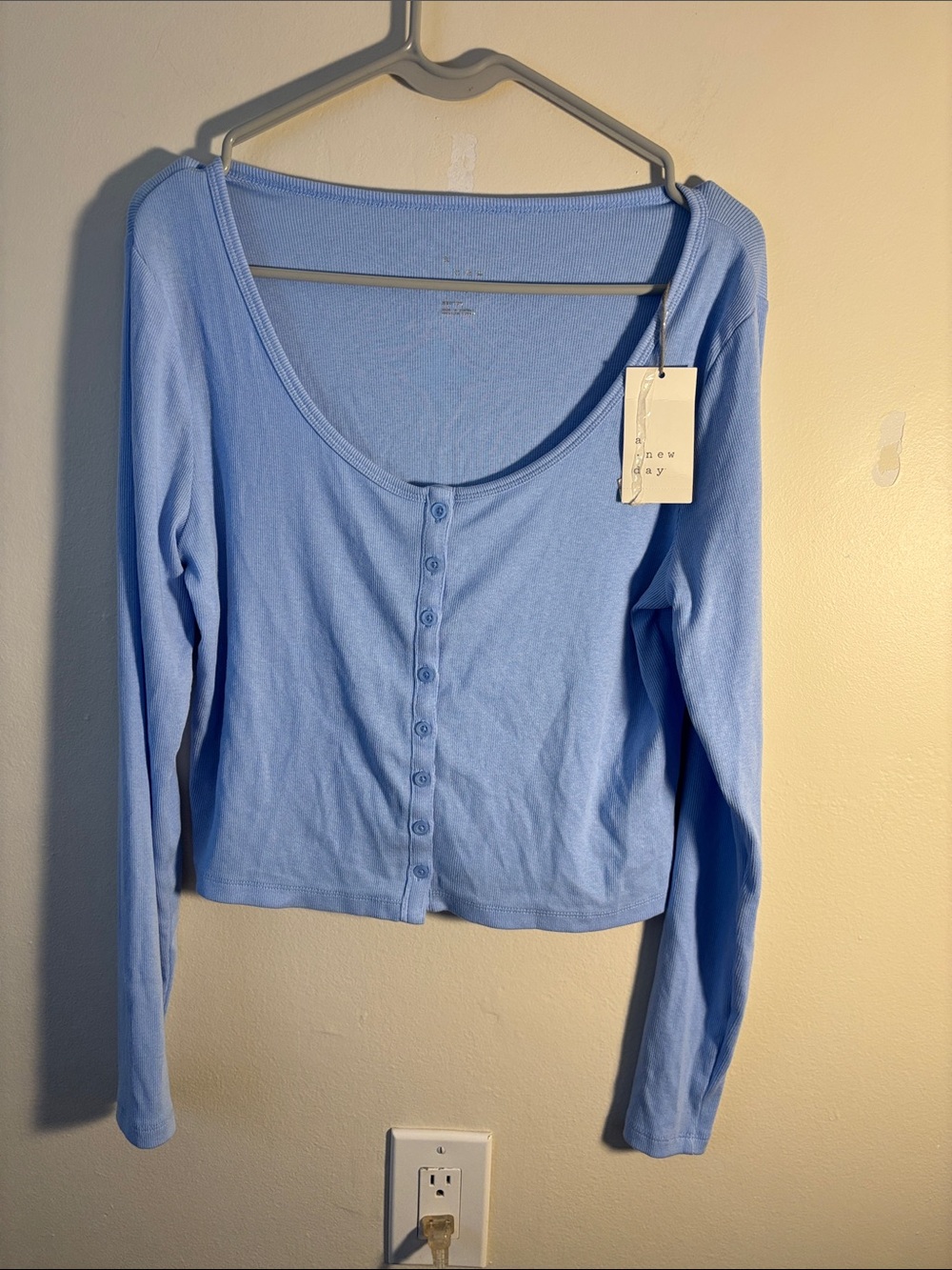 a new day Powder Blue Scoop Neck Button-Front Long Sleeve Top